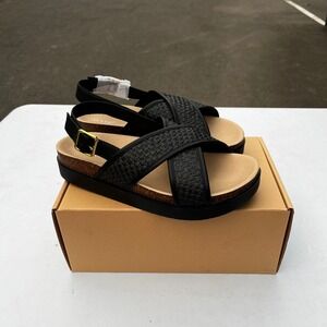 New Wydr US 11 Black Monti Criss-Cross Footbed Sandals